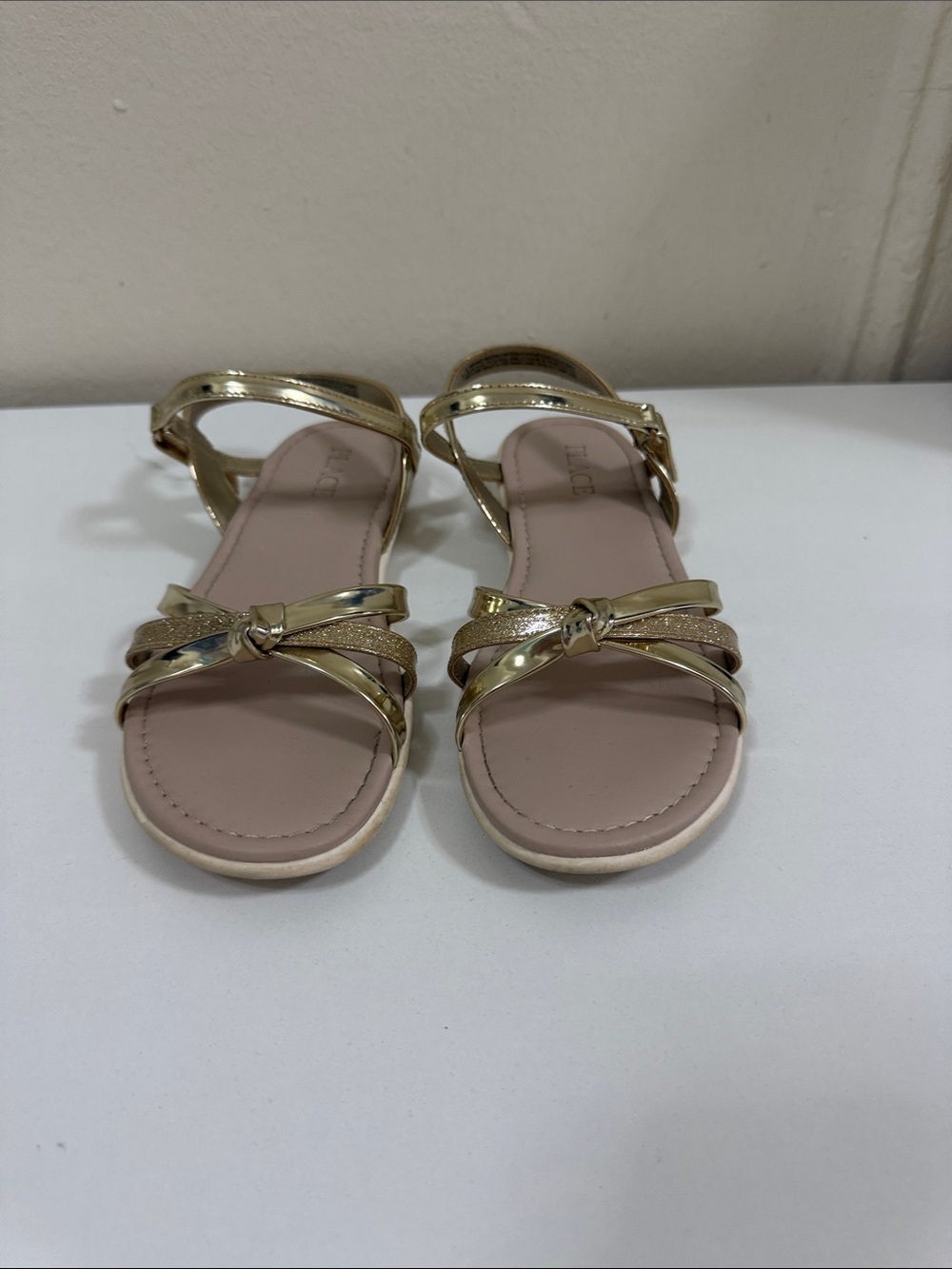 The Children's Place Gold Strappy Girls' Sandals with Knot Accent